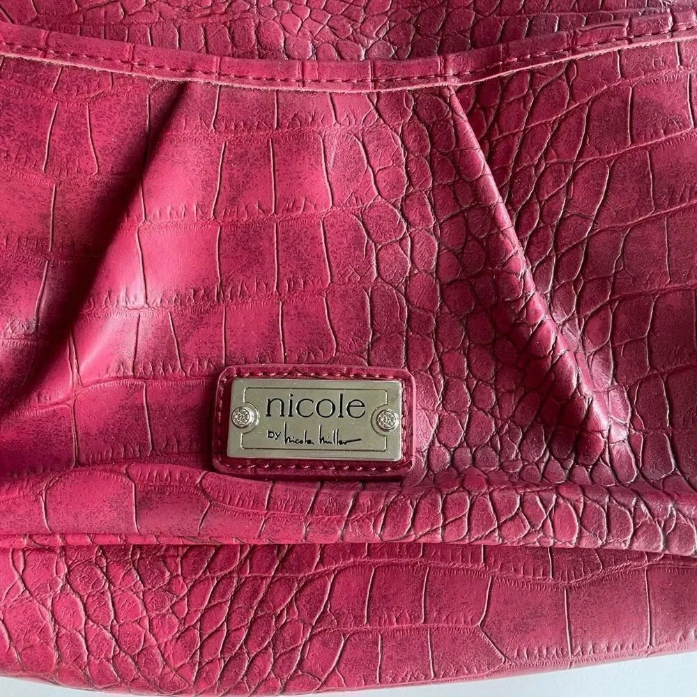 Pre-Owed Nicole by Nicole Miller Womens Red Alligator Print Hobo Purse
